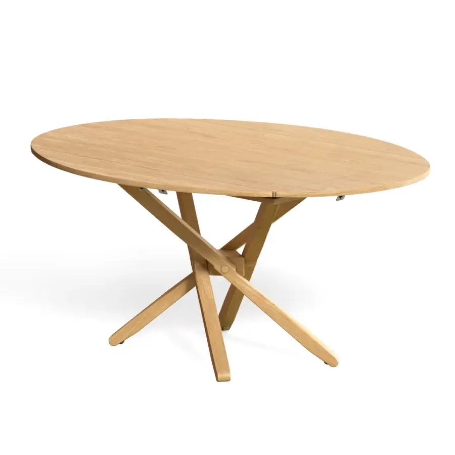 Elegant Ozzio Italia Ellis transformable coffee table with crossing solid wood base and smooth light brown wooden top