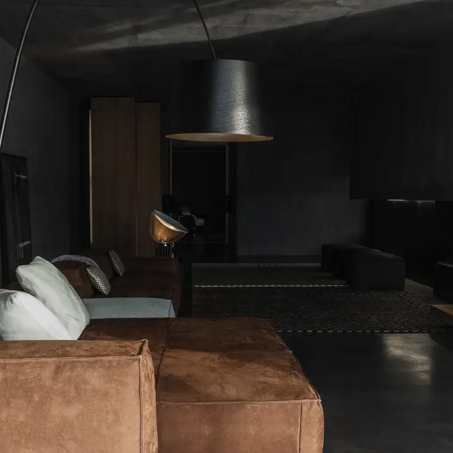 Distinguished Cierre1972 Season sectional with textured brown material upholstery and pinched seams