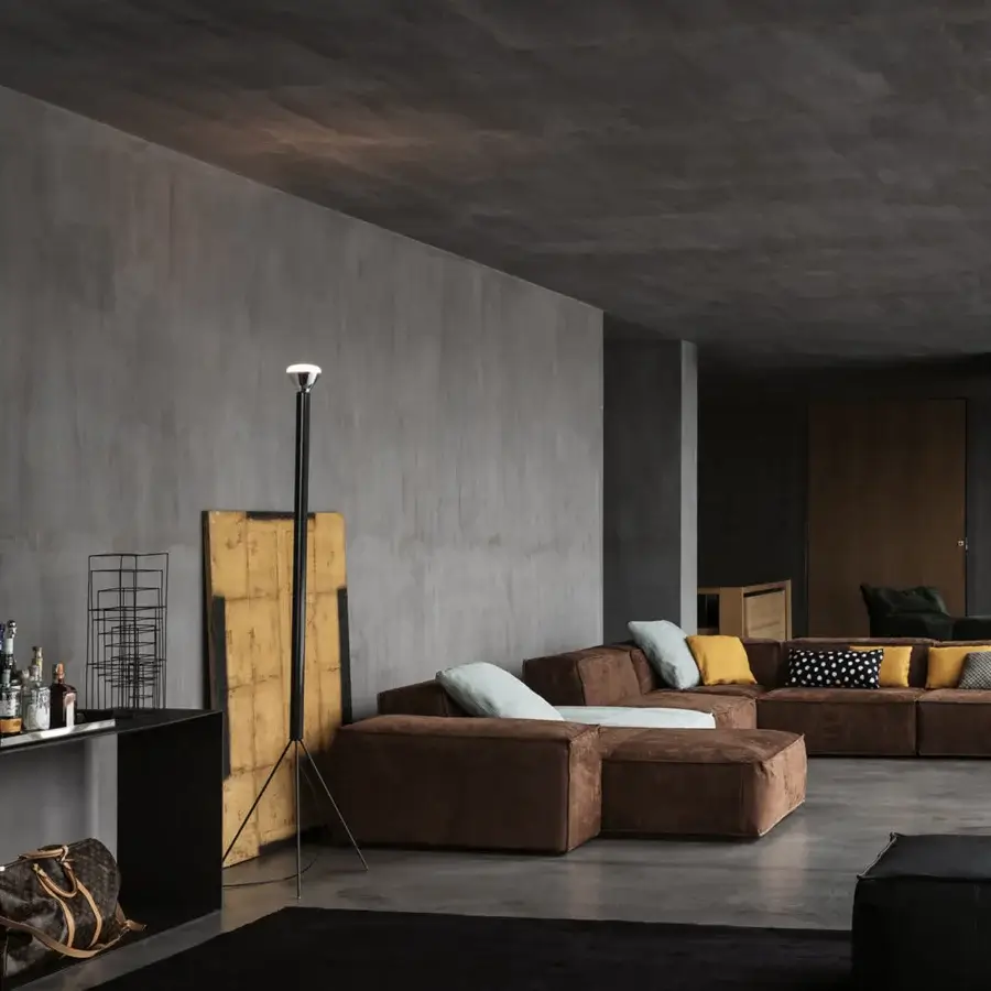Harmonious Cierre1972 Season sectional with medium brown textile upholstery and matte finish creating balanced geometric forms