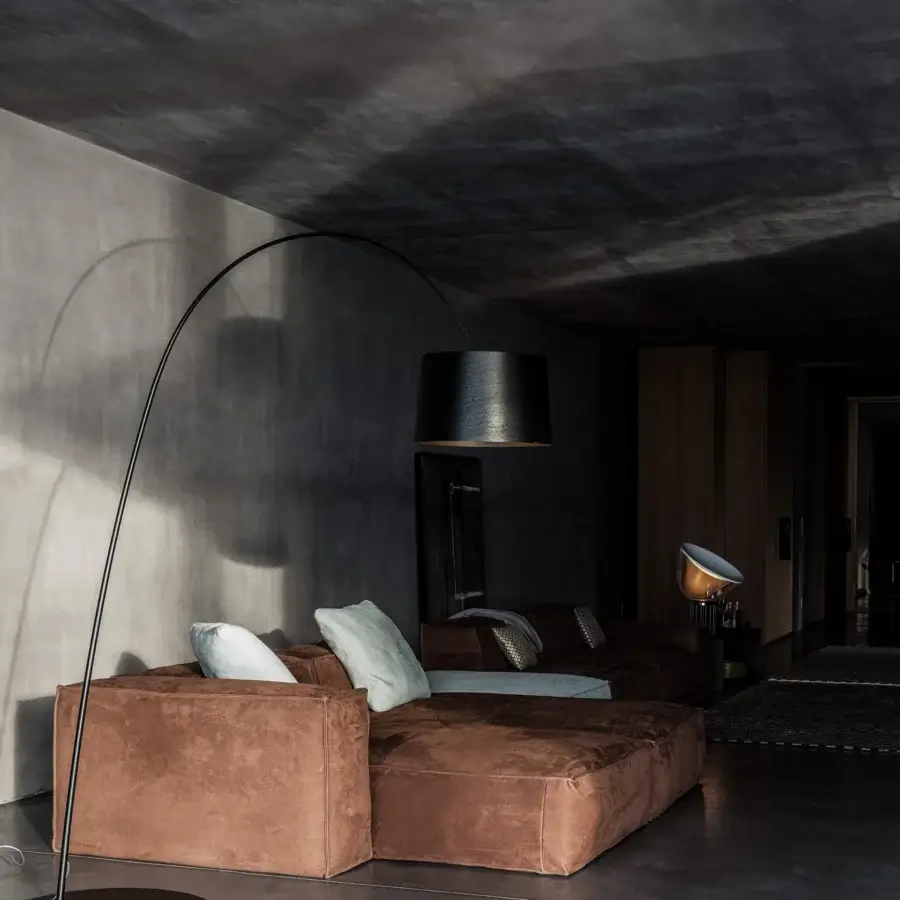 Superior Cierre1972 Season sectional with brown textile upholstery and matte finish creating a balanced silhouette