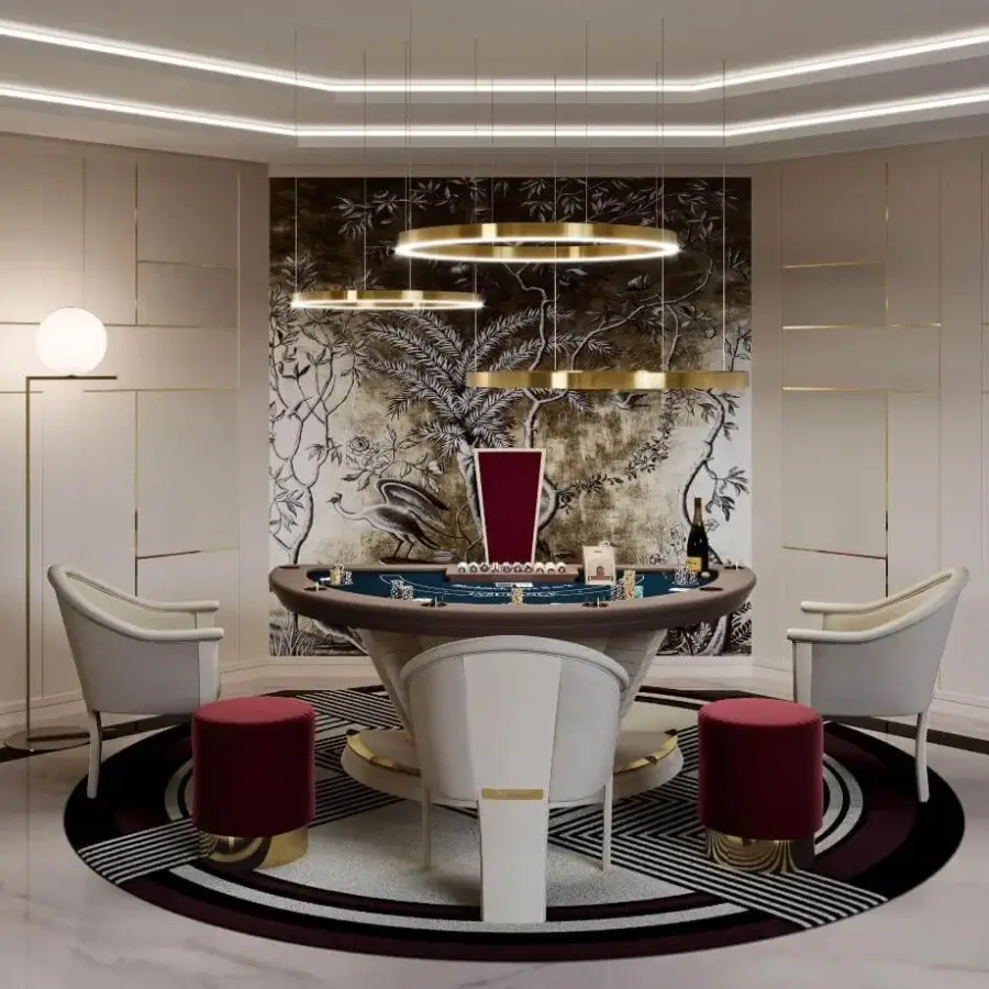 Distinguished Vismara Napoleon blackjack table with tiered base, lacquered finish and printed microfiber top built with steel cup holders