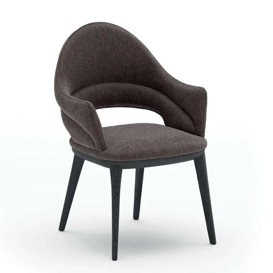 Distinguished Ozzio Italia Baia chair with curved brown textile upholstery and a solid ash wood structure