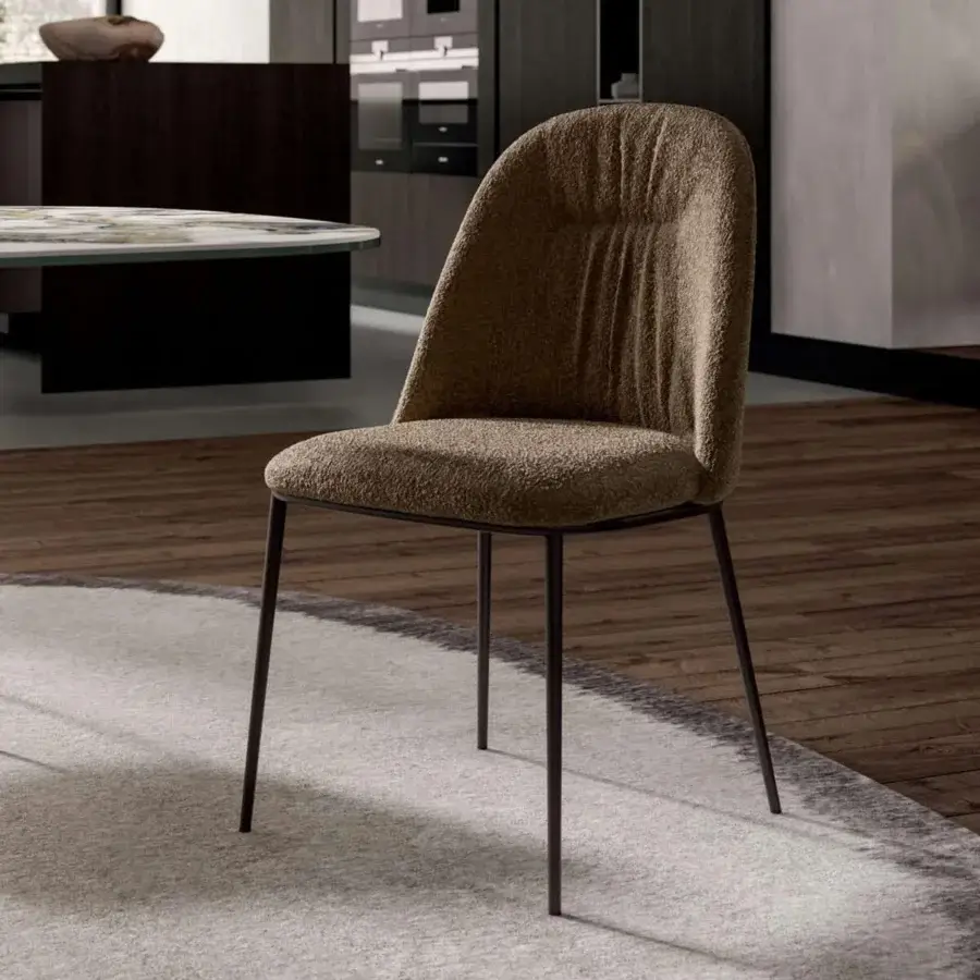 Distinguished Ozzio Italia Juliette chair with medium brown textile upholstery and tapered dark metal legs