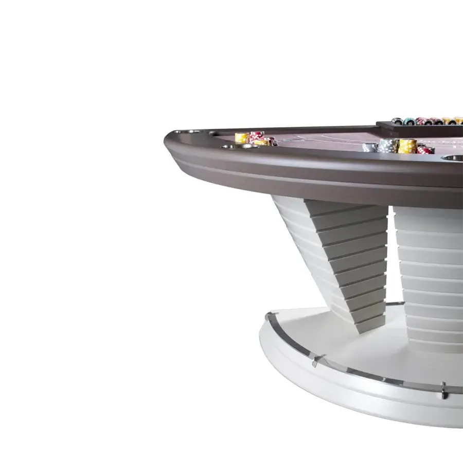 Elegant Vismara Napoleon blackjack table with printed microfiber top and soft touch lacquered base featuring polished chrome cup holders