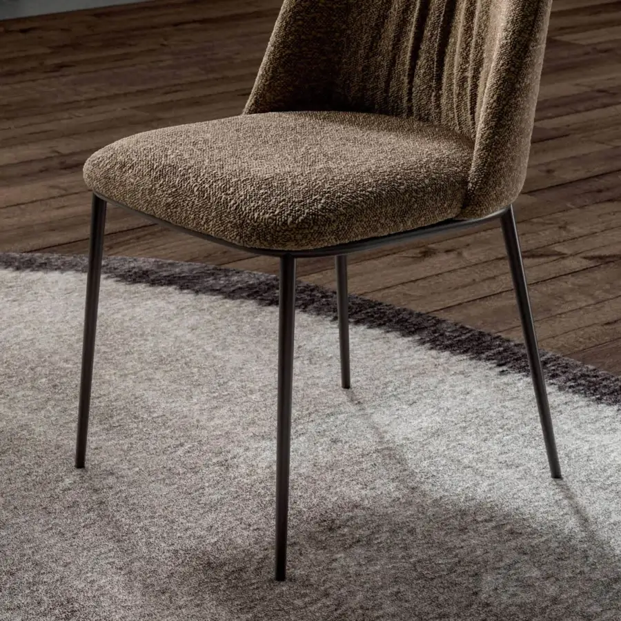 Elegant Ozzio Italia Juliette chair with textured brown woven fabric and tapered metal legs