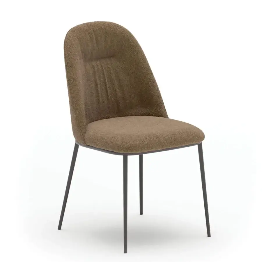 Exceptional Ozzio Italia Juliette chair with warm brown textile upholstery and dark metal tapered legs