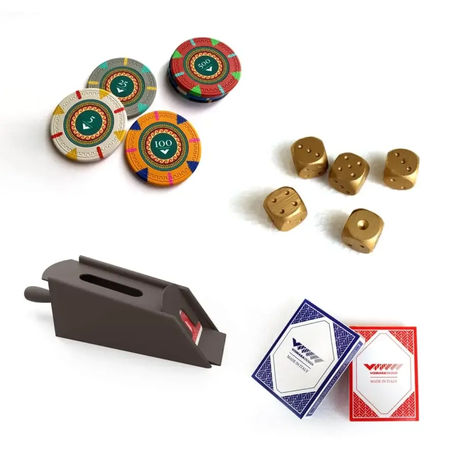 Distinguished Vismara Napoleon blackjack table with a box-like card dealing accessory in brown synthetic material and matte finish