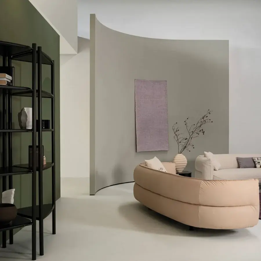 Exceptional Cierre1972 Seed chaise lounge in light peach with padded seat section and siliconized microfiber cushions
