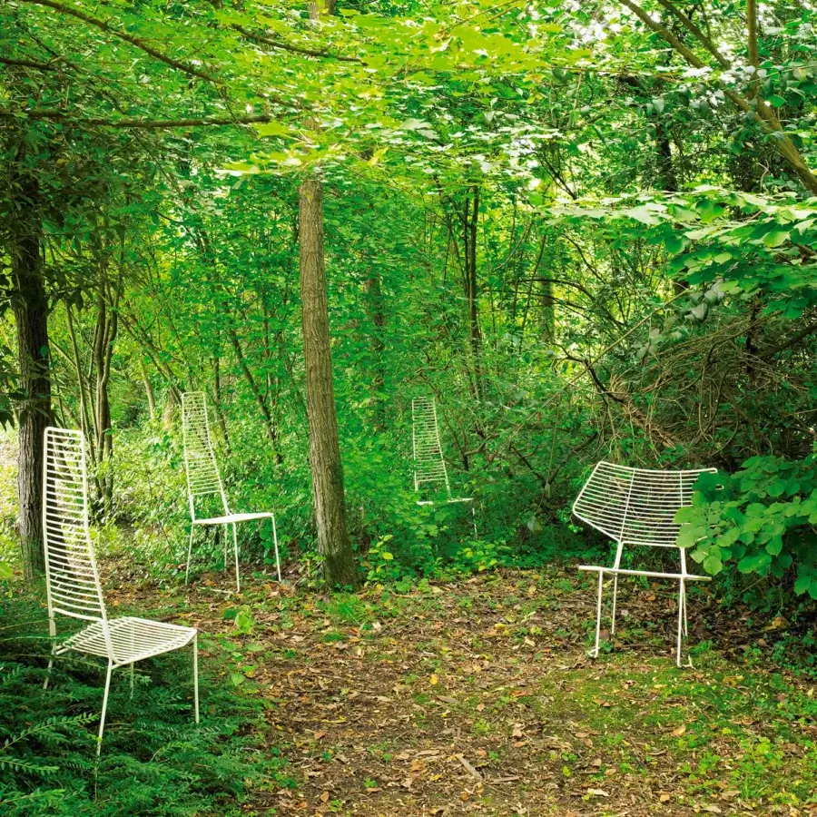 Exceptional Casamania Alieno chair crafted in painted metal with vertical slats and matte off-white finish