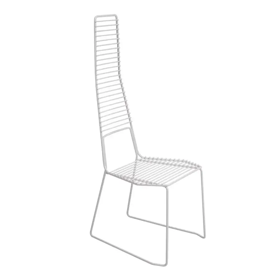 Exclusive Casamania Alieno chair crafted from painted metal with a light grey matte finish and high backrest