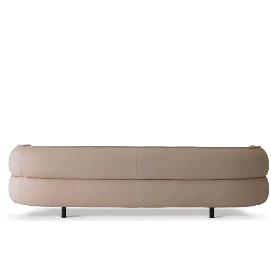 Distinguished Cierre1972 Seed sofa built in light beige textile with dark metal legs and rounded silhouette