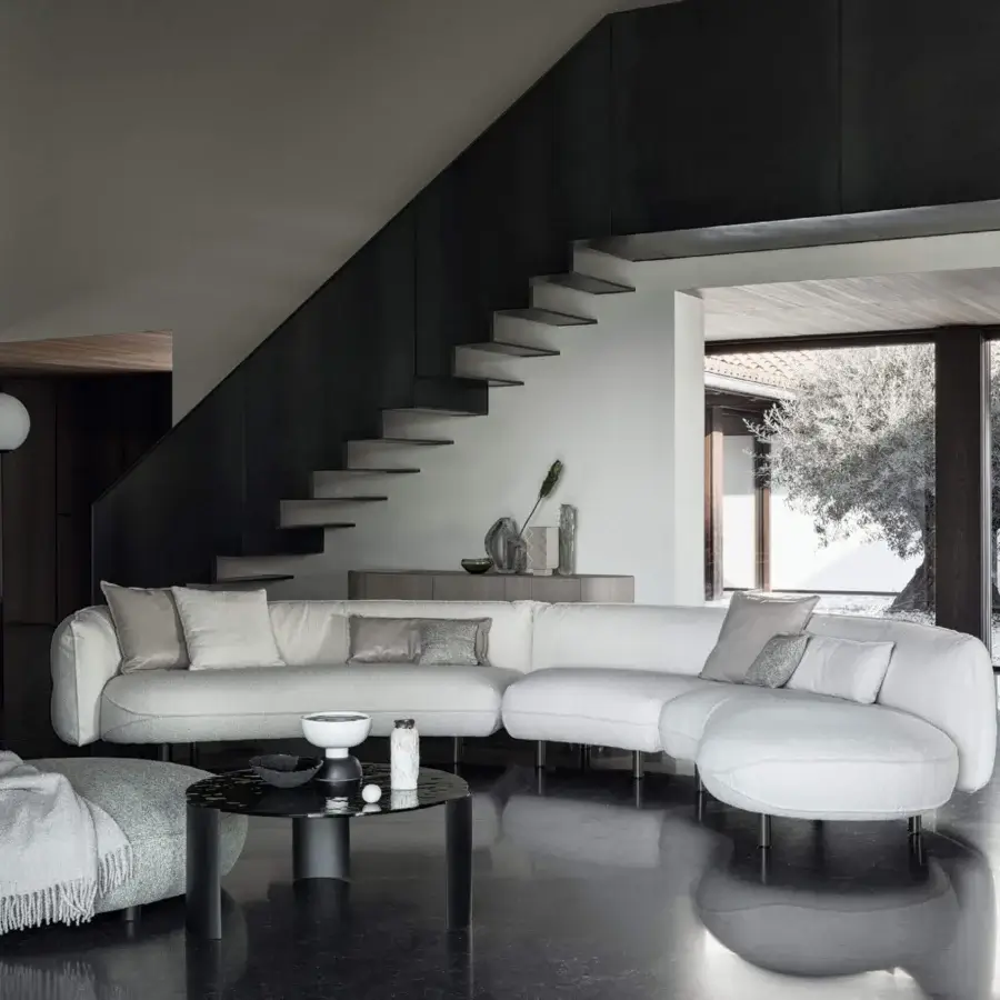 Superior Cierre1972 Seed sectional with textured light cream textile upholstery and slender metal legs