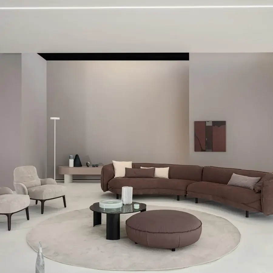 Innovative Cierre1972 Seed sectional in rich brown textile with a matte finish embodies forward-thinking design and inviting comfort