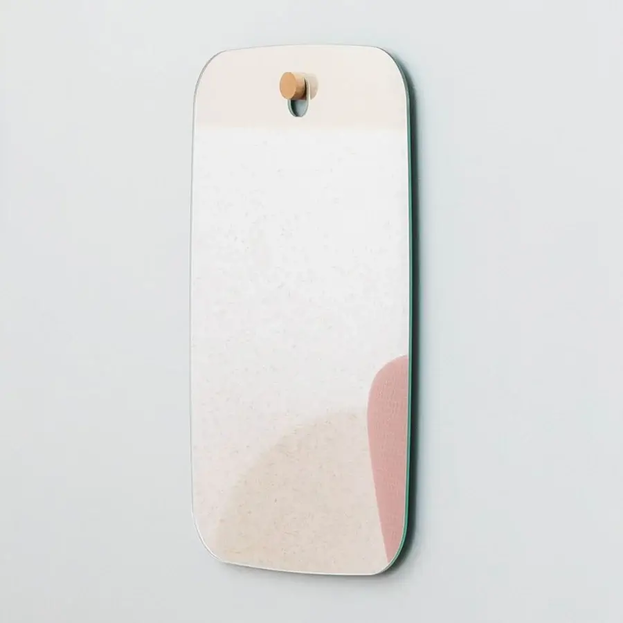 Exceptional Miniforms Les Brother mirror in speckled off-white glass and wood with pale pink and cream sections