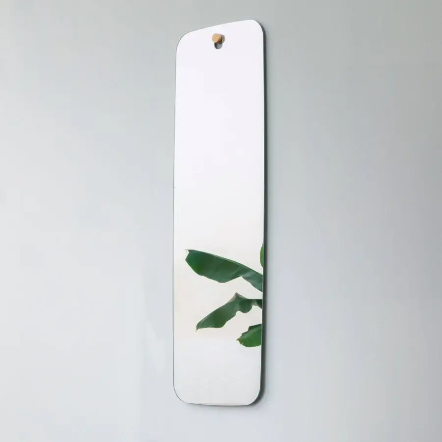 Distinguished Miniforms Les Brother mirror with rounded corners and a smooth reflective surface crafted in Italy with a wooden mount