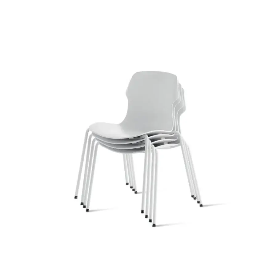 Superior Casamania Stereo chair crafted in Italy with light gray synthetic material and cylindrical metal legs with matte finish