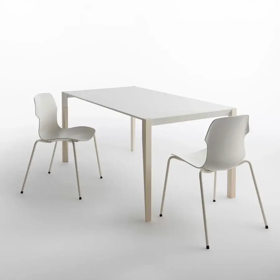 Exclusive Casamania Stereo chair built in Italy with smooth matte white synthetic seat and matching metal legs