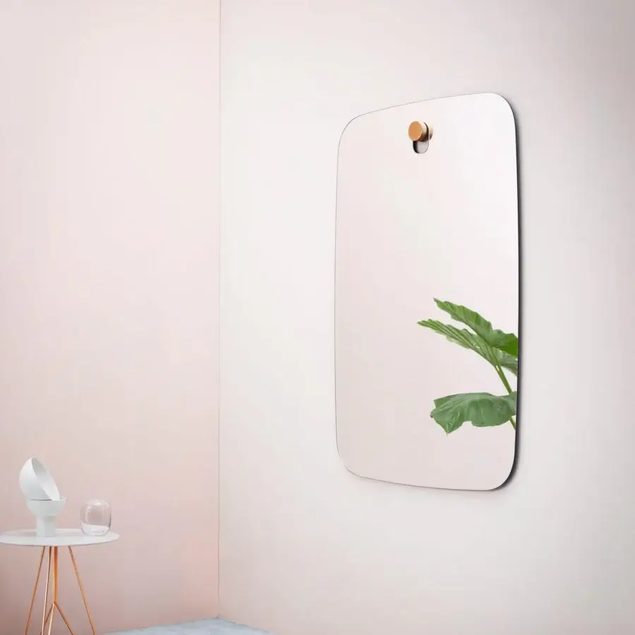 Distinguished Miniforms Bigger Brothers mirror crafted in Italy with a dark frame and signature wooden knob detail