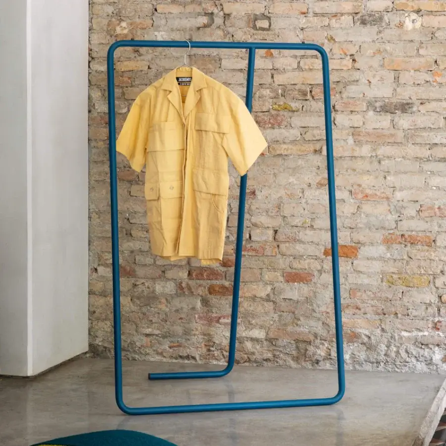 Distinguished Miniforms Caio coat stand crafted in teal or blue metal with a matte finish