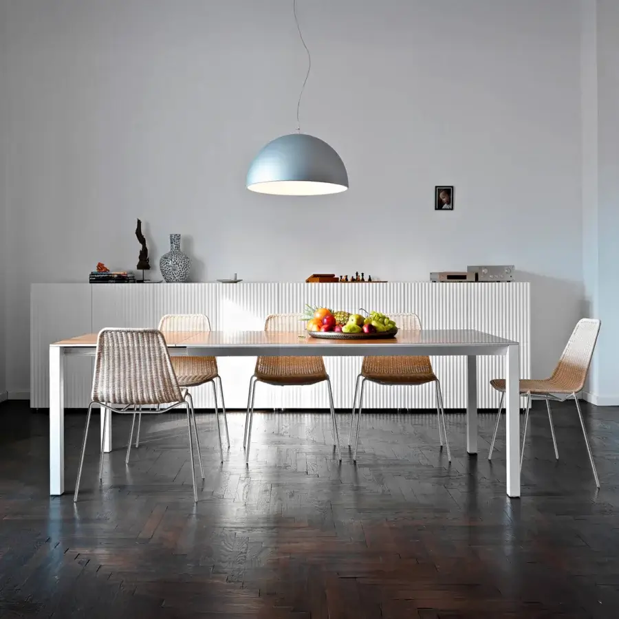 Captivating Horm Leon sideboard displaying vertical multi-colored stripes and a monochrome lacquered finish crafted in Italy