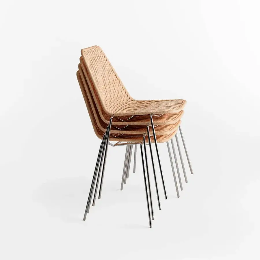 Superior Casamania Sin chair with hand-woven natural wicker and chromed metal frame crafted in Italy