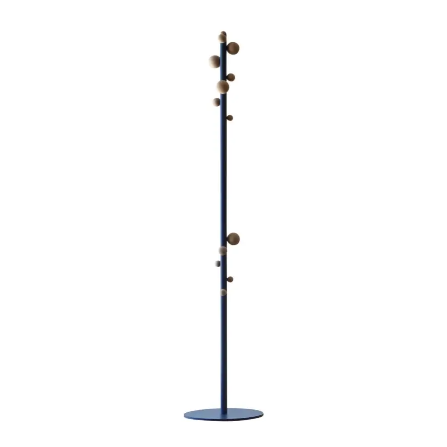 Distinctive Miniforms Bubble coat stand with small beech wood balls along a dark blue-gray stem and matte finish