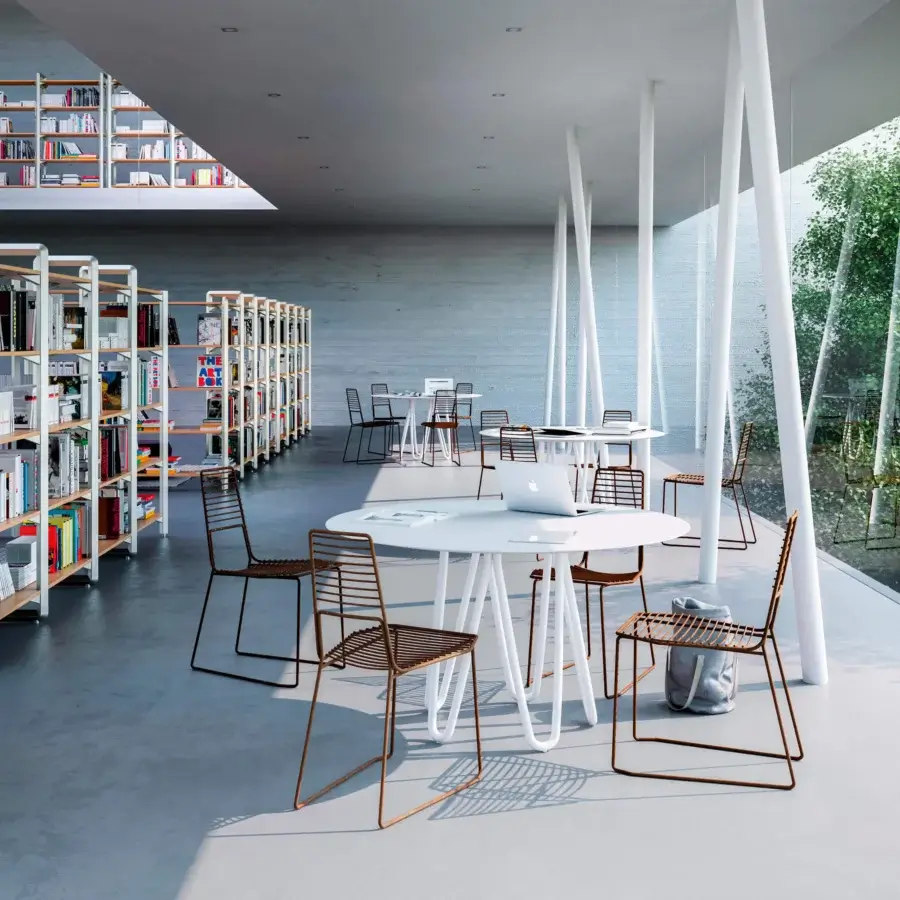 Distinguished Casamania Alieno table crafted in painted metal with a matte white finish and splayed legs