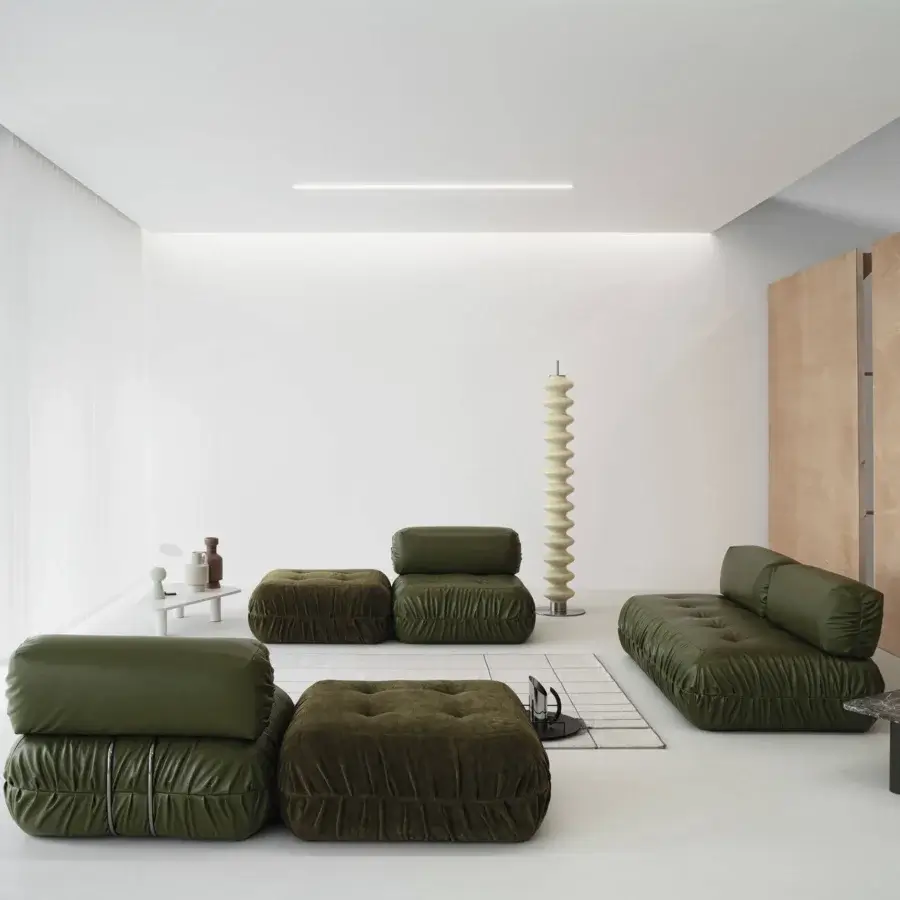 Captivating Cierre1972 Option sectional with olive green tufted textile and sleek metal bands for luxurious comfort