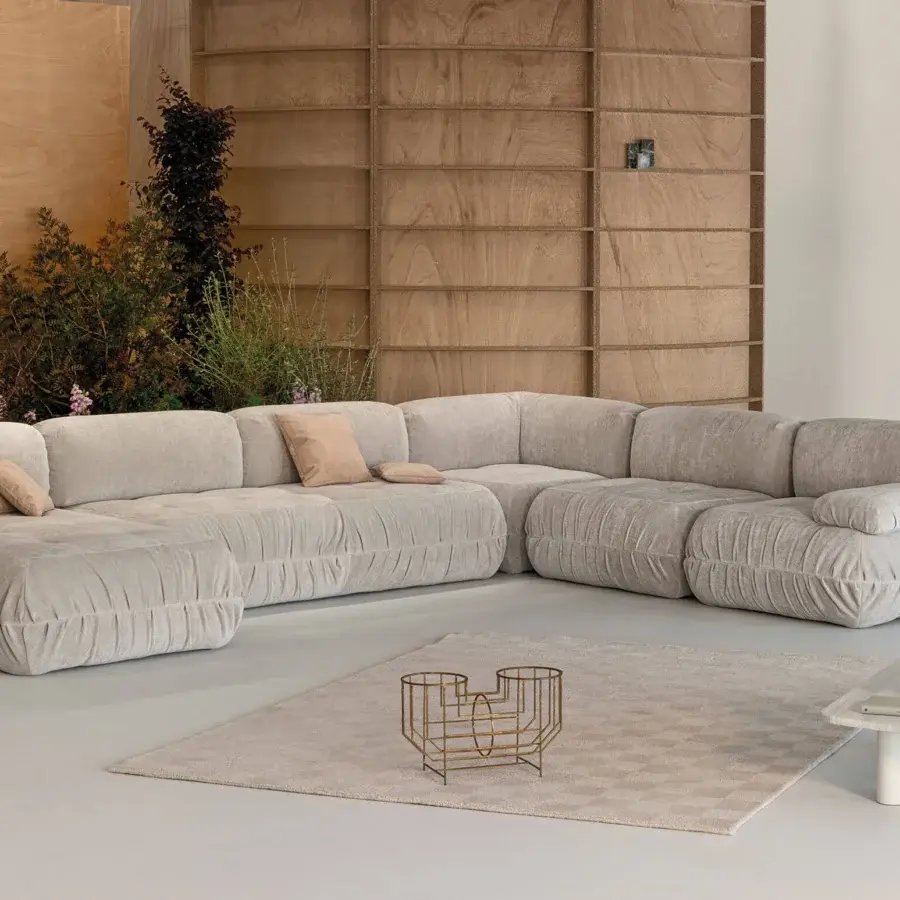 Captivating Cierre1972 Option sectional with light gray textile upholstery and subtly textured matte finish