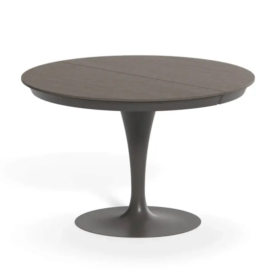 Distinguished Ozzio Italia Eclipse table with greyish-brown wood-like tabletop and tapered central base in matte finish
