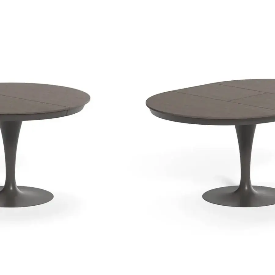 Superior Ozzio Italia Eclipse table with dark brown wooden surface and matte dark gray tapered central base