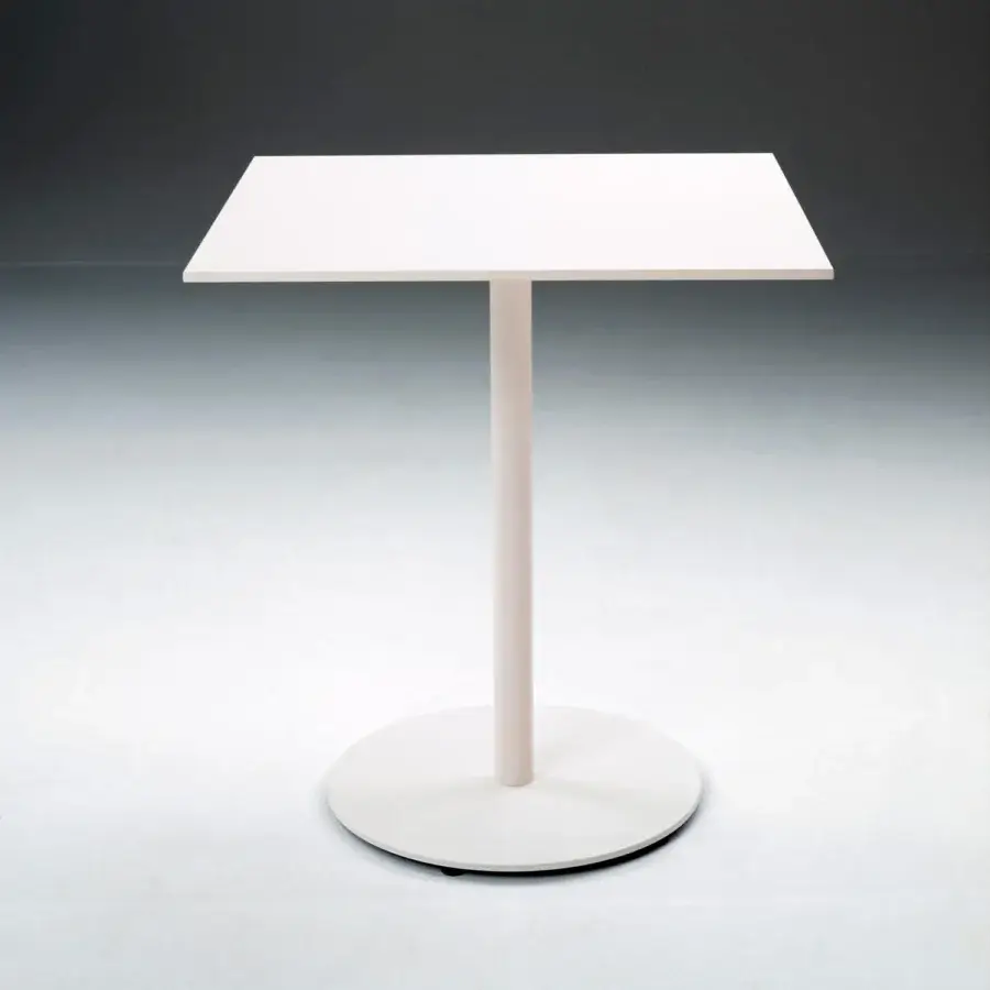 Captivating Casamania T1 Bistrot table with square HPL top and cylindrical steel base in bright white finish with black edge