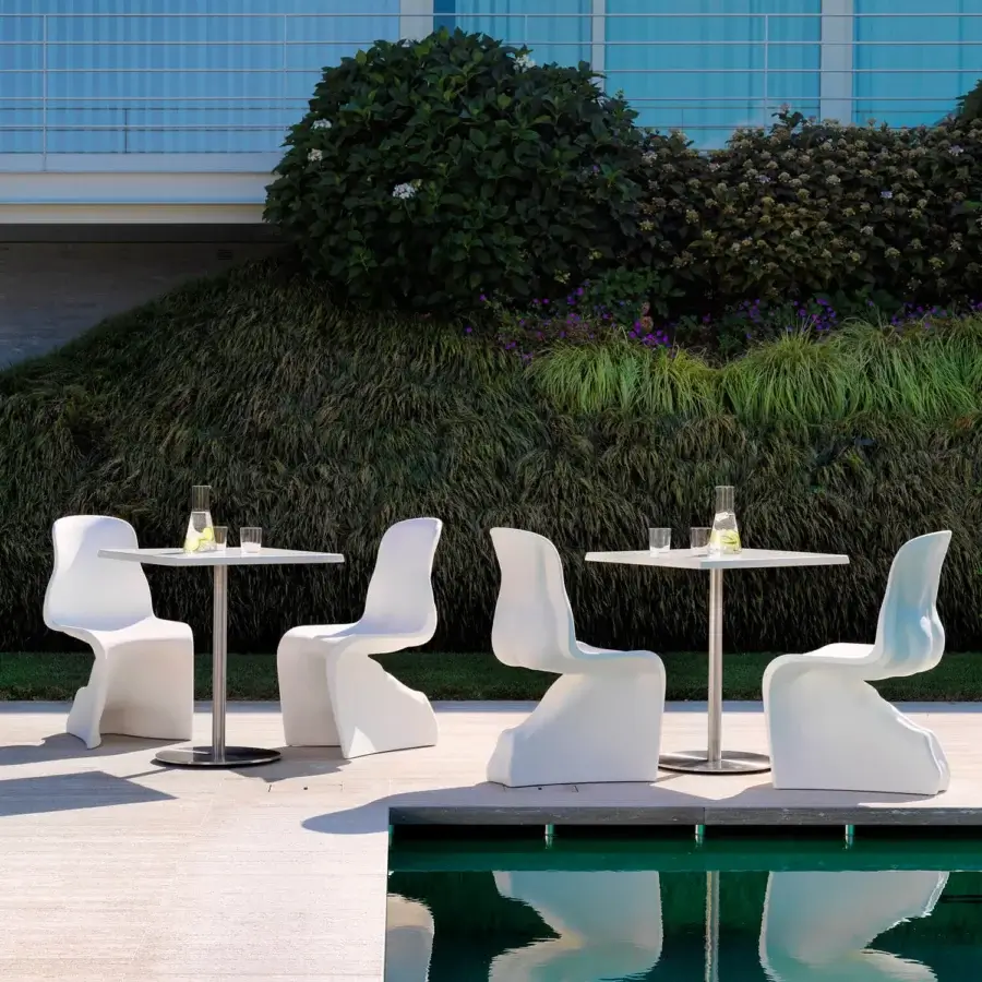 Exceptional Casamania T1 Bistrot Protected Outdoor table with stratified HPL top and matte finish metal base