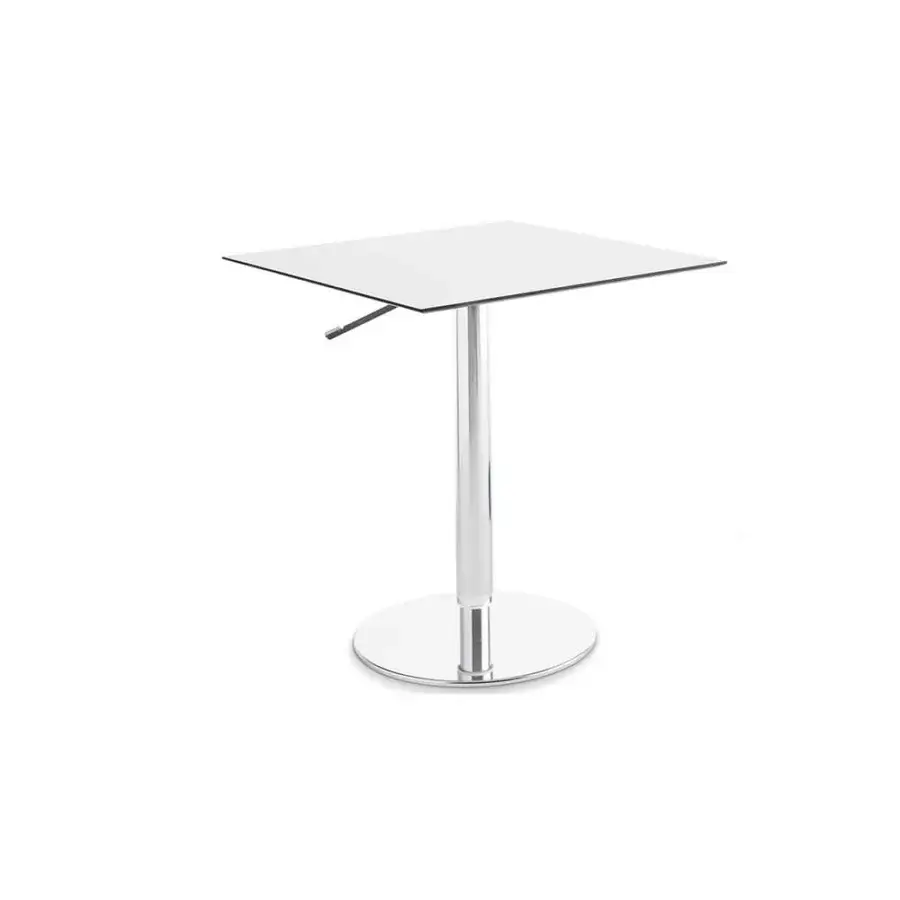 Elegant Casamania T2 Bistrot table with a square white HPL top and height-adjustable chromed metal base