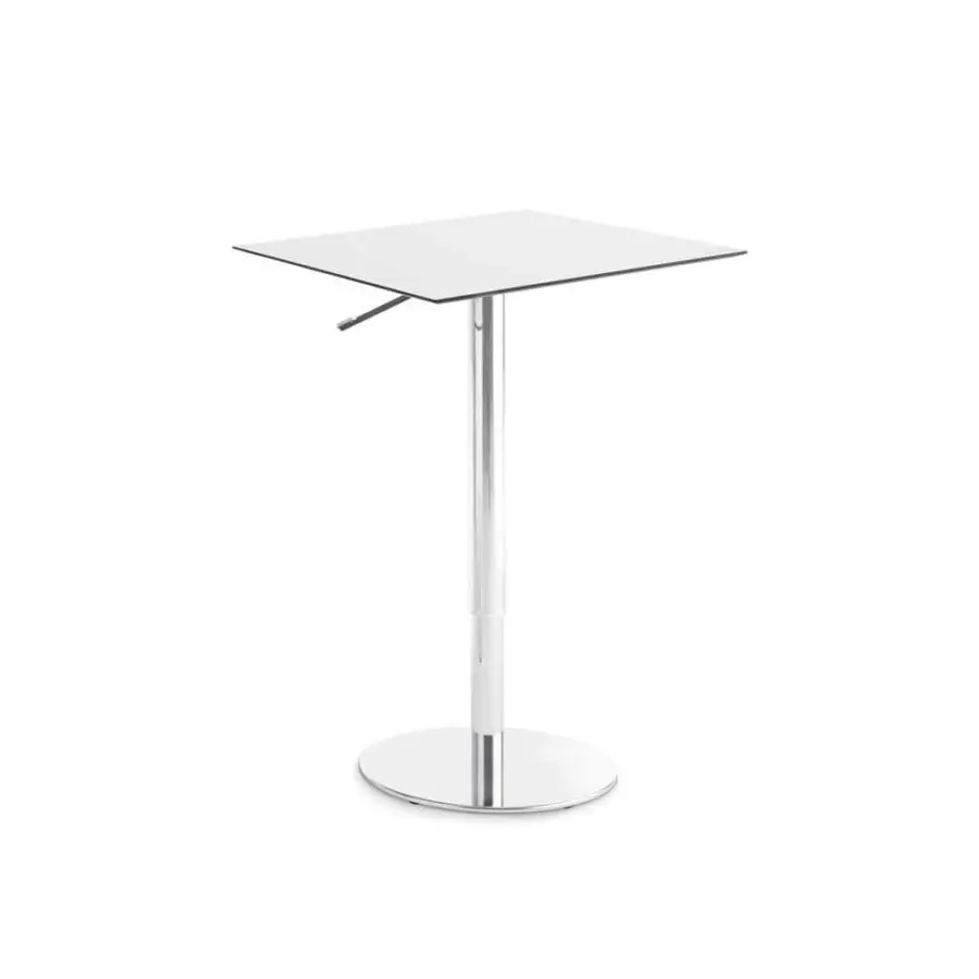 Captivating Casamania T2 Bistrot table with a square white HPL tabletop and sleek chromed metal base with glossy finish