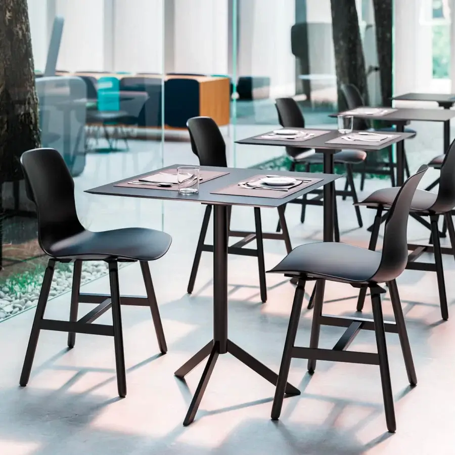 Refined Casamania T4 Bistrot table with stratified HPL tabletop and matte black painted metal base crafted in Italy