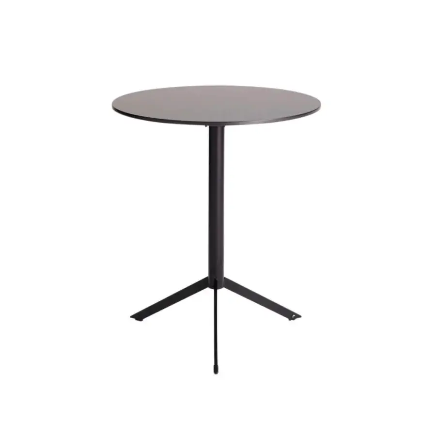 Elegant Casamania T4 Bistrot table with painted metal structure and stratified HPL tabletop in dark gray or black matte finish