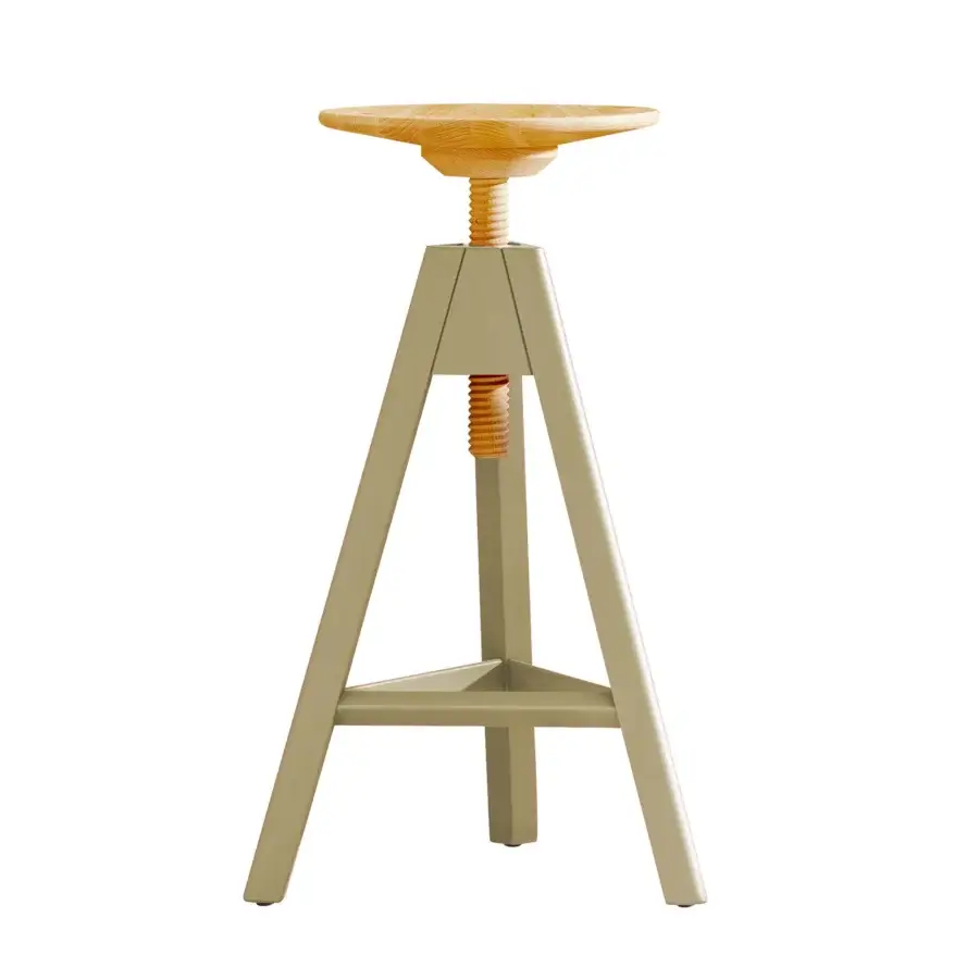 Distinguished Miniforms Vitos stool crafted with light brown matte metal and wood showcasing visible grain with a matte finish