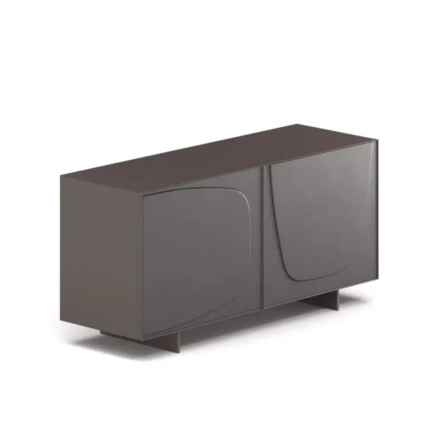 Superior Ozzio Italia Trilogy Duo sideboard with lacquered container and soft leather door cladding in dark gray matte finish