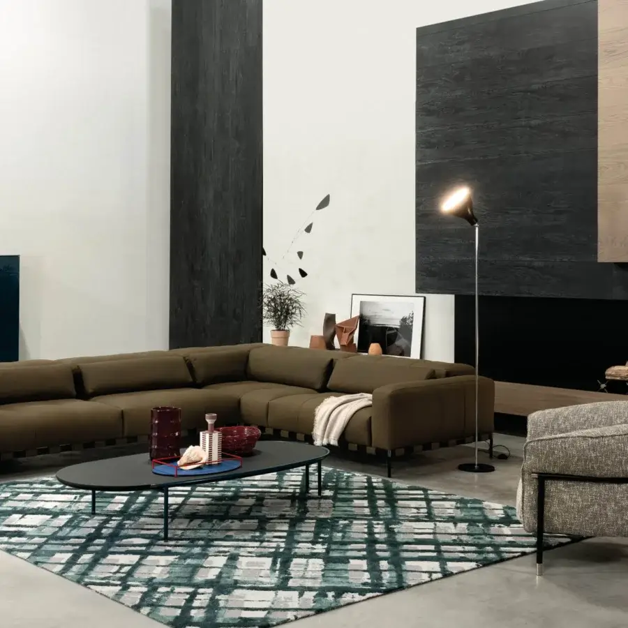 Exceptional Cierre1972 Oscar sectional with consistent brown textile upholstery and chromed metal base