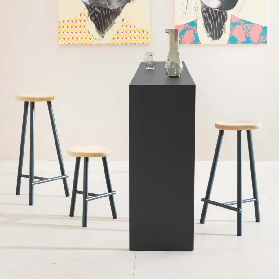 Distinguished Miniforms Milk stool with smooth light-toned wood and tapered metal legs built in Italy
