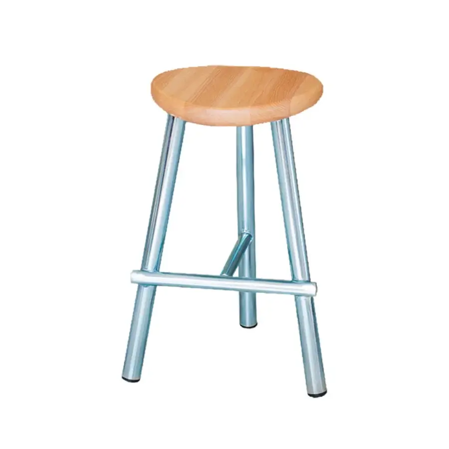 Remarkable Miniforms Milk stool with light-toned wood and silver-like metal legs crafted in Italy