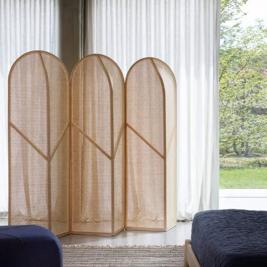 Distinguished Miniforms Colony screen crafted in Italy with woven cane panels and a smooth matte finish