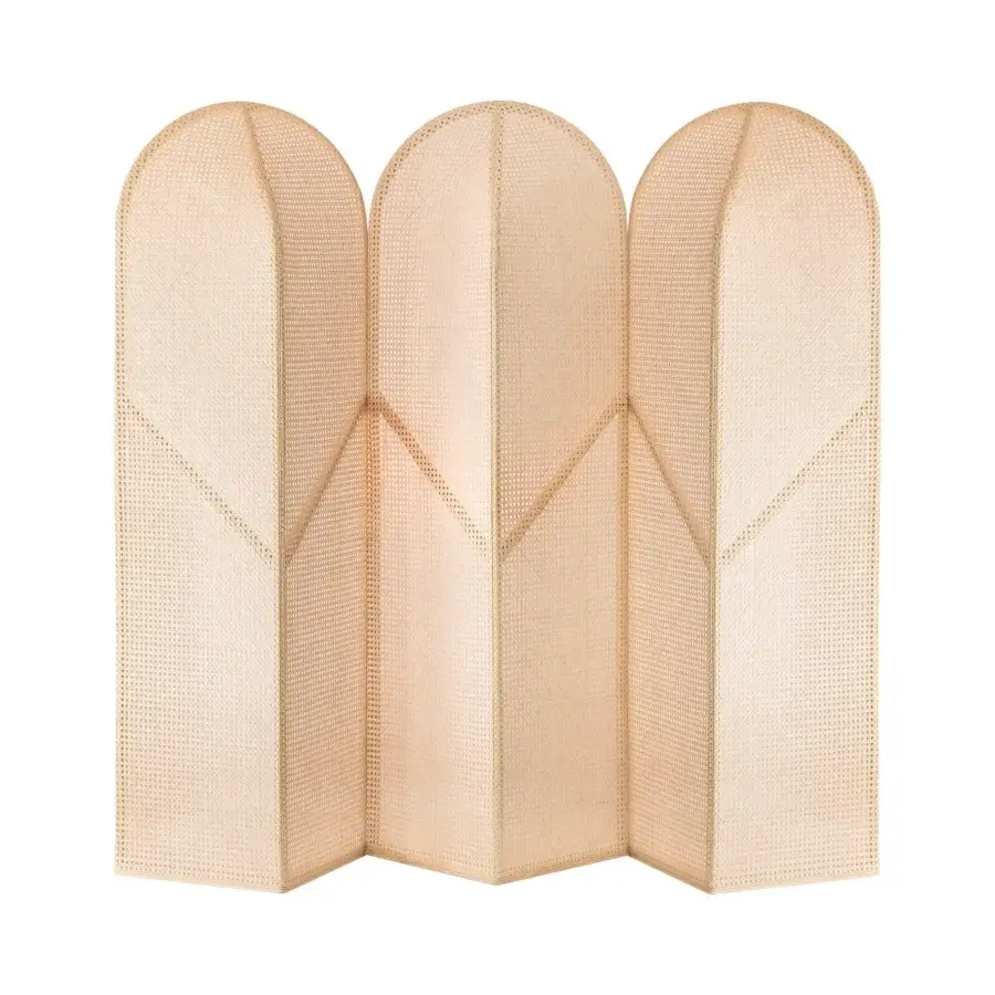 Exceptional Miniforms Colony screen crafted in woven cane with a minimalist light beige wood frame