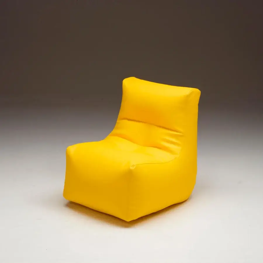 Exclusive Casamania Morfino lounge chair in bright yellow leatherette with expanded polystyrene balls construction