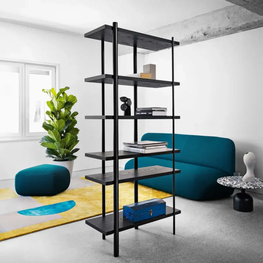 Distinguished Miniforms Milonga bookcase with airy open design crafted in dark wood creating a ladder-like structure for display