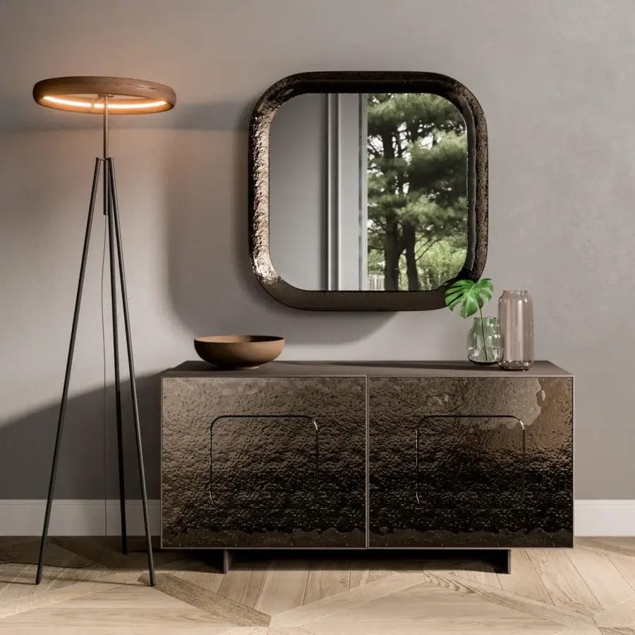 Captivating Ozzio Italia Giulia sideboard with bold angular form and glossy dark bronze finish