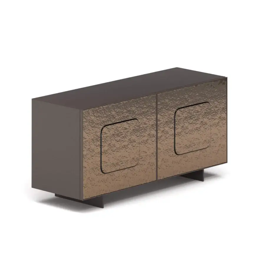 Exclusive Ozzio Italia Giulia sideboard in textured dark bronze with subtly integrated minimalist square handles crafted in Italy
