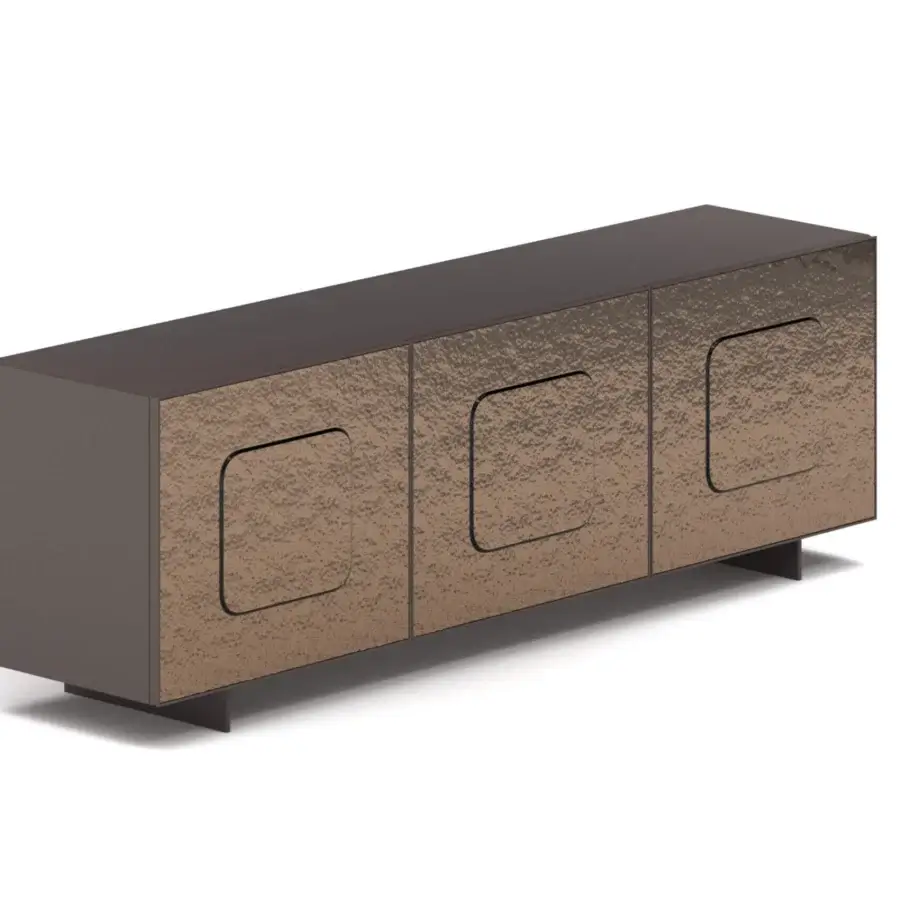 Remarkable Ozzio Italia Giulia sideboard with a dark matte frame and bronze textured doors crafted for captivating visual interplay