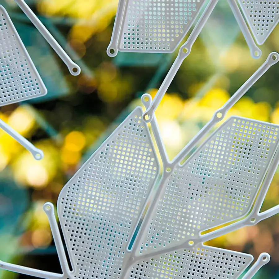 Superior Casamania Maria Leaf screen crafted in light gray synthetic material with matte finish and geometric openings